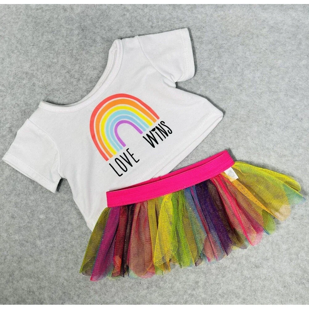 Build A Bear Rainbow Kitty Cat w/Outfit Love Wins Shirt Tutu Plush Swirl Stripes